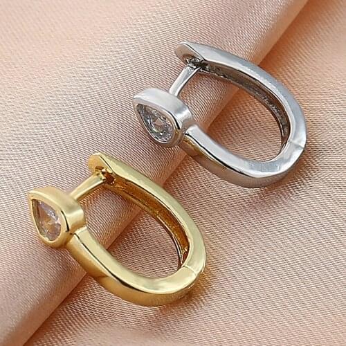 Hot Sale Water Drop Oval Ear Hoop Earrings For Women 2021 New Arrival Trend Fashion Copper Gold-plated Zircon Jewelry Gift
