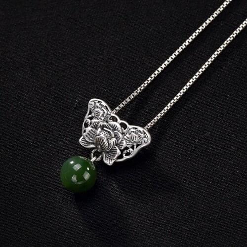 One deer silver S925 pure silver antique mosaic and jade jade jade bead pendant female high-end clavicle Chain Pendant