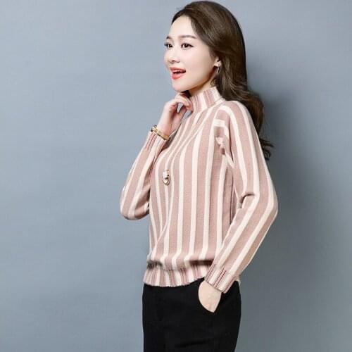 Winter Autumn Turtleneck Womens Pullovers Female Loose Thickened Stripe Knitted Sweater Ladies Long Sleeve Casual Tops H9369