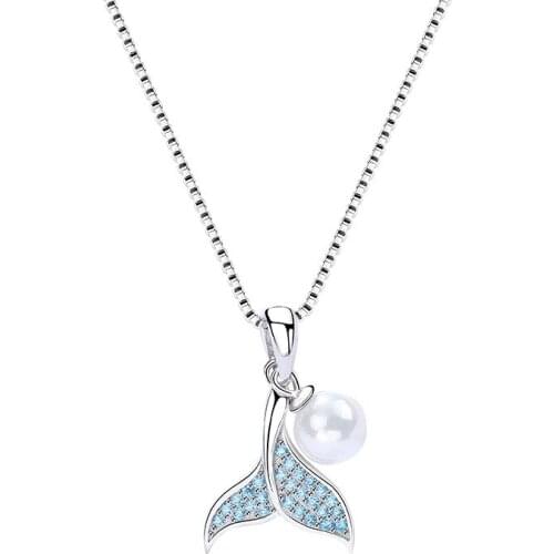New Mermaid Pearl Gradient Color Fish Tail Decoration Gift for Women Girls Kids Pendant Necklace