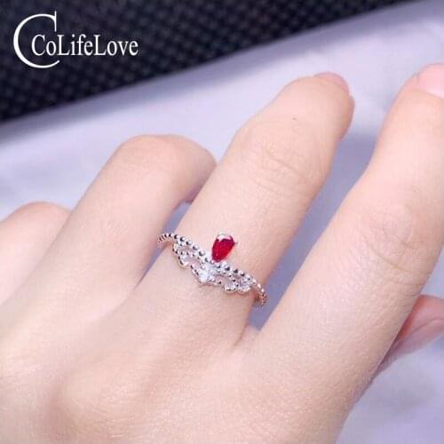 CoLife Jewelry Vintage Silver Ring Ring 3*5mm Pear Cut Natural Blood Red Ruby Silver Ring 925 Silver Ruby Jewelry Gift for Girl
