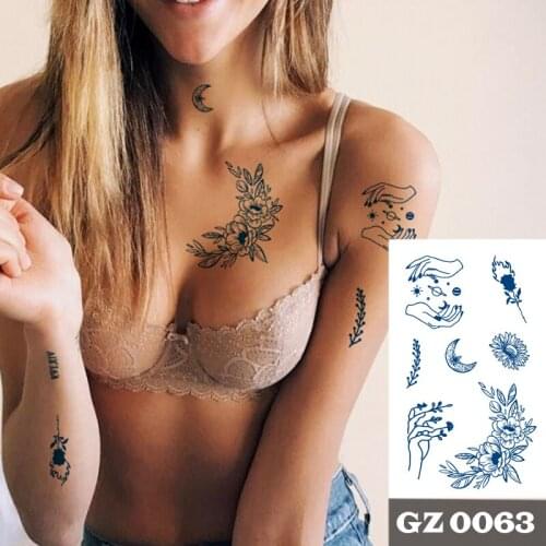1Pcs Herbal Extracts Juice Moon Flower Tattoos Body Art Waterproof Temporary Tattoo Sticker Bear Arm For Men Women