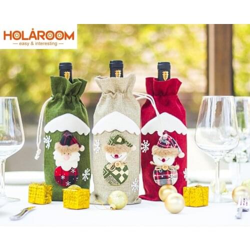 1PC Christmas Red Green Wine Bottle Cover Bags Party Merry Christmas Snowman Xmas Decorations Gift Home Decoration Burlap Bags