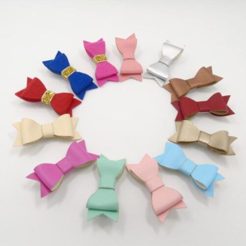 13pcs/lot Fashion Synthetic Leather Bow Hairpins Kid New Metallic Gold Silver Princess Barrettes School Girls Teen Hair Grips