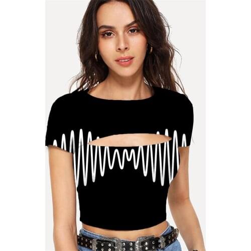 Somepet Line T shirt Women Music T-shirts 3d Retro Navel Bare Party Shirt Print Womens Clothing Punk Rock New Streetwear Tops