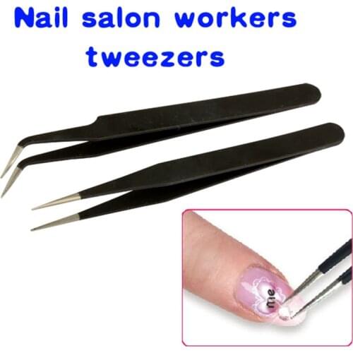 Hot Promotion !!! 2 Pcs/Set Antistatic Black Acrylic Gel Nail Art Rhinestones Paillette Nipper Picking Tool Tweezers Free Ship