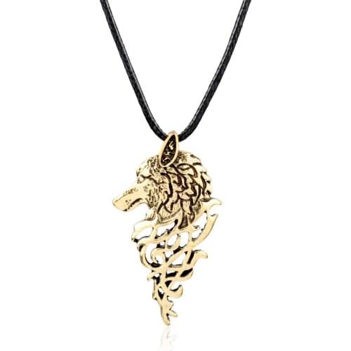 Dongsheng Viking Wolf With Celtic Knot Antique Gold Religious Pendant Necklace Male Fashion Punk Cool Boys Collier