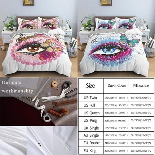 Butterfly Pattern Bedding Set Lovely Big Eye Duvet Cover Bedclothes Twin/Queen/King Size Bedding For Kids Home Textile
