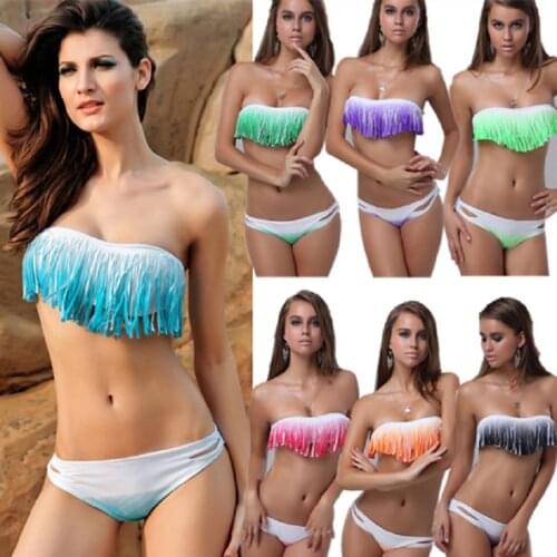 Kophia 2018 Big Sale Sexy Bikinis Tassel Swimwear Bikini Set Two Piece Bathing Suits Swimsuit Gradient Color Women Swimwear