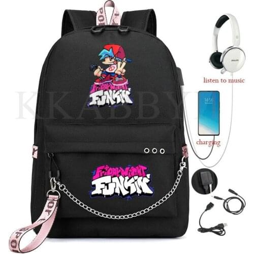 Game Friday Night Funkin Cute Backpack Back To School Bookbag Waterproof Teenager SchoolBag Usb Charging Backpacks with chain