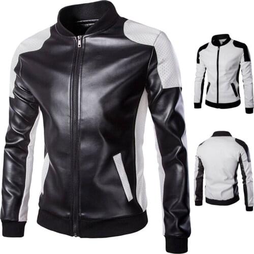 Men 2021 Spring Casual Motor Spliced Leather Jacket Coat Men Autumn Fashion Biker Vintage Warm Leather Jacket Coat Men