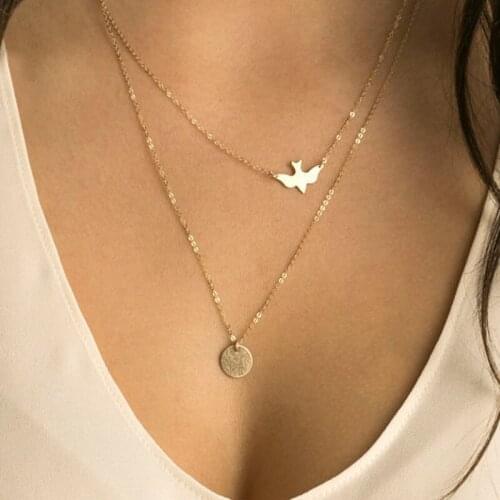 New Bohemian Multi Layered Necklace for Women Vintage Charm Peace Dove Geometric Gold Pendant Necklace Jewelry