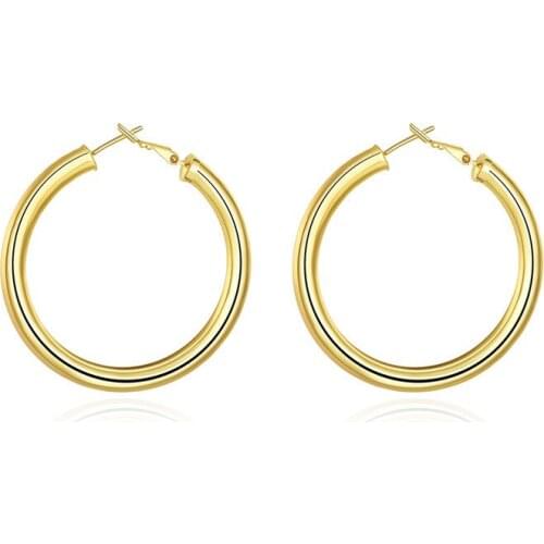 New Gold Color Jewelry Smooth Round Loop Hoop Earrings Personality Fashion Exaggeration Earrings Womens Jewelry Gifts