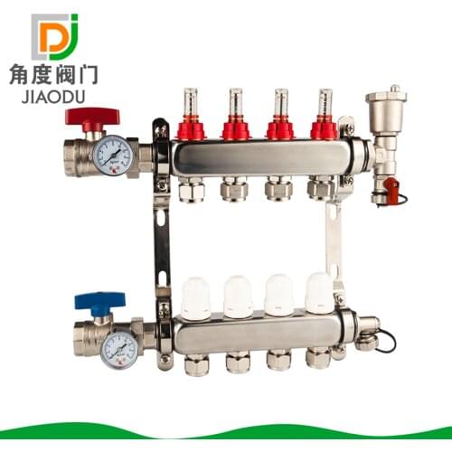 304 Stainless Steel Floor Heating Water Distributor, 4 Ways visual flow meter sub-collector to warm geothermal water separator