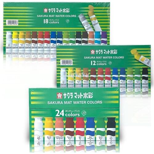 Sakura Color paint mat watercolor poly tube containing 12ml,12/15/18/24 colors set, Fine Particles,Good Blending ,Art supplies