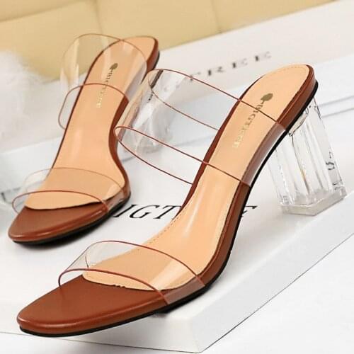 BIGTREE Shoes Summer Transparent Women Slippers Transparent Heels Women Slides Crystal Heel Sandals Thick Heel Slippers 2021