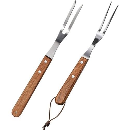 Multifunction 26.5/33cm Stainless Steel Barbecue Fork Beef Mutton Western Food Meat Fork Kitchen Tableware With Wooden Handle