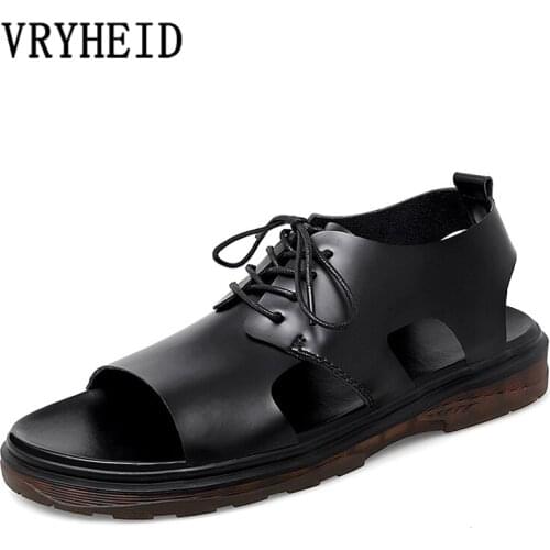 VRYHEID 2021 Genuine Leather Men Sandals Gladiators Roman Fashion Casual Beach Shoes Summer Outdoor Comfortable Sandalias Hombre