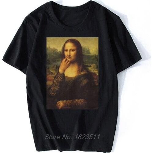 Mens Funny Joconde T Shirt Mona Lisa T-Shirt Uhh Stylish Short Sleeves TShirt Summer O-Neck Cotton Summer Tees Funny Harajuku