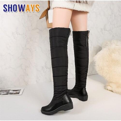 2021 Winter Women Thigh High Snow Boots Black Warm Down Plush Round Toe Casual Travel Ladies Wedge Heel Over Knee Platform Boots