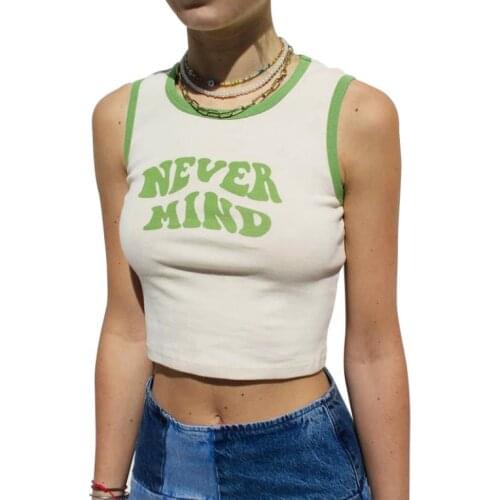 Women’s Casual Sleeveless Tops Personality Letter Printing Round Neck Exposed Navel Vest