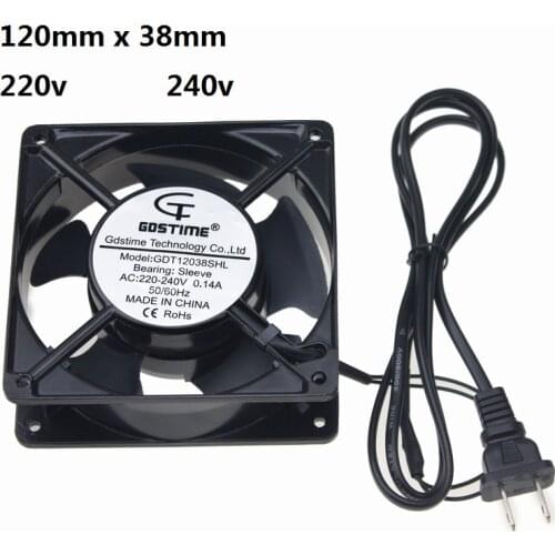 1 pcs Gdstime AC 220V 240V Two Flat Pin Connectors 120x120x38mm Axial Flow cooler 120MM Cooling Fan 12cm
