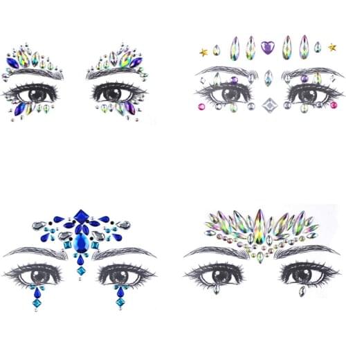 1pcs DIY Eyebrow Body Art Adhesive Face Jewels Gems Crystal Glitter Jewel Temporary Tattoo Sticker Makeup Flash Tattoo