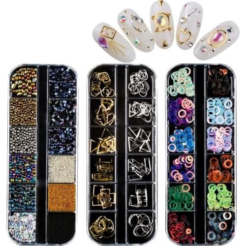 100Set/Lot Rivet Jewelry Diamond Unreal Color Pearl Sequin Nail Accessories Chain Glue Stick Drill Rhinestone Decorations HA2263