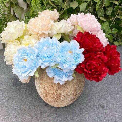 11cm Rose Pink Silk Peony Artificial Flowers Bouquet 5 Big Head and 4 Bud Cheap Fake Flowers for Home Wedding Decoration indoor