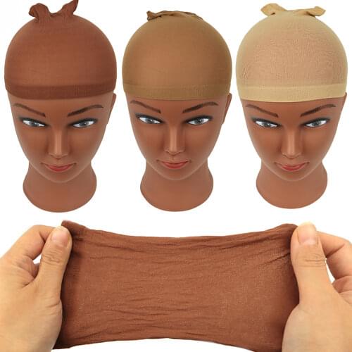 Two pieces(1bags) Stretchy Nylon Wig Caps Hair Net Stocking Fashion Caps For Making Wigs And Weave Hair Light Brown Beige Color