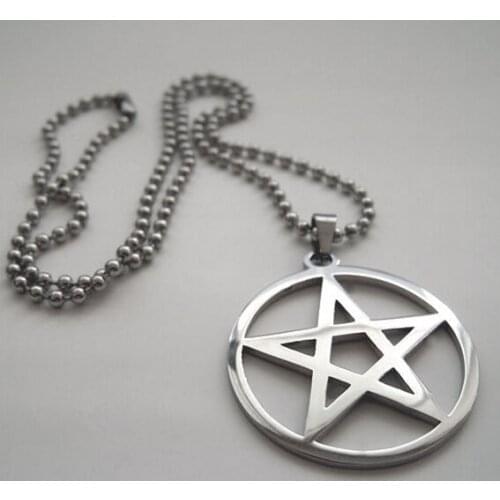 2017 Top Selling New style Stainless Steel pentagram Satan worship Pendant Beaded Necklace 24