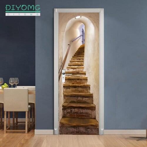 77x200cm 3D stairs pattern Door Sticker For LivingRoom Bedroom DIY PVC self-Adhesive Wallpaper Home Decor Waterproof Mural Decal