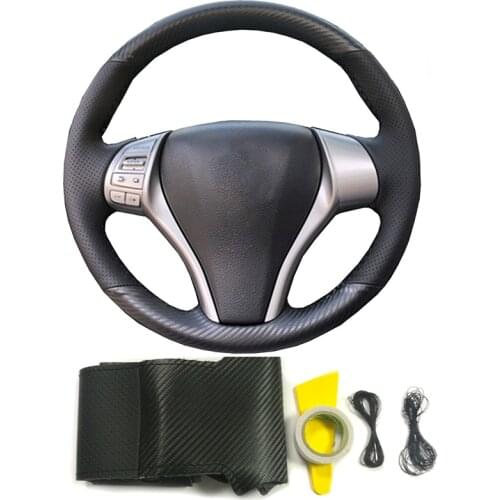 Carbon fiber leather DIY hand sewing braid on steering wheel cover for Nissan X-Trail T32 Teana Altima 2013-2016 accessories