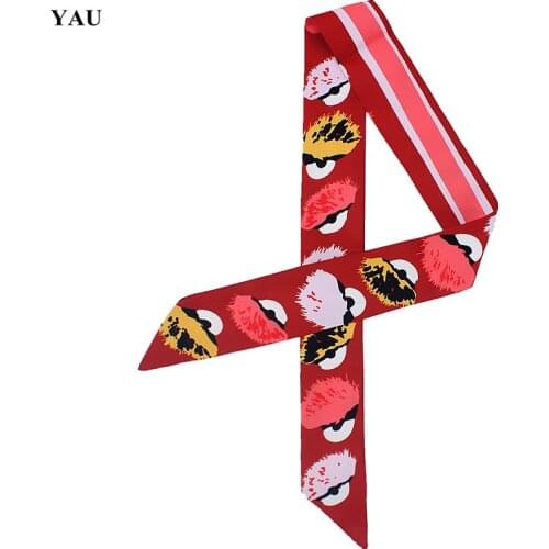 Brand 95cm*5cm Mushroom Stripe Printed Bag Strap Small Scarf Women Twill Silk Scarf Headband Long Scarves Bag Accessories Ribbon