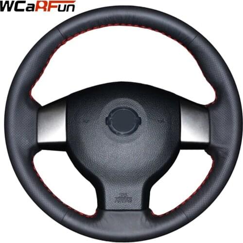 WCaRFun DIY Customized Name Hand-stitched Black Artificial Leather Steering Wheel Cover for Old Nissan Tiida Livina Sylphy Note