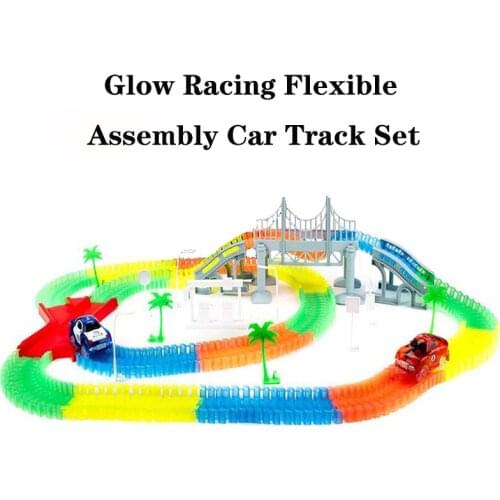 Interesting Mini Rail Car Toy Glow Racing Track Set Miraculous Glowing Race Track Flexible Assembly Car Toy Flash In The Dark