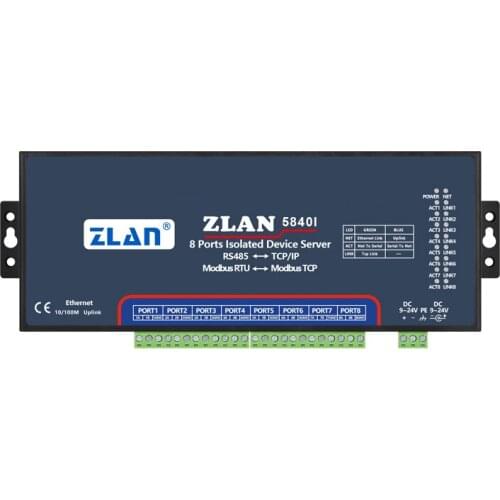 Isolated 8 Serial Port RS485 to Ethernet converter ZLAN5840I serial device server support Modbus Gateway