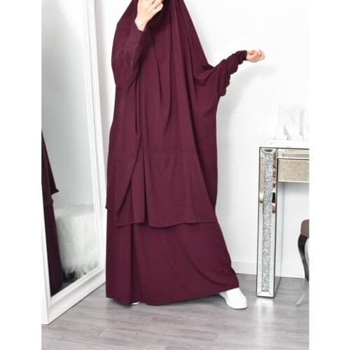 Jilbab Abaya Women Khimar Prayer 2 Piece Set Hijab Dress Muslim Islamic Clothing Ramadan Long Robe Tops and Skirt Womens Abayas