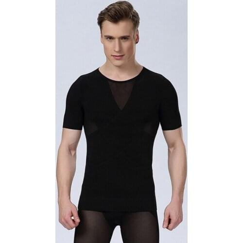 Mens bodybuilding corsets t shirt for men bodysuit underwear shapewear slimming body shapers shirts short sleeve NY043