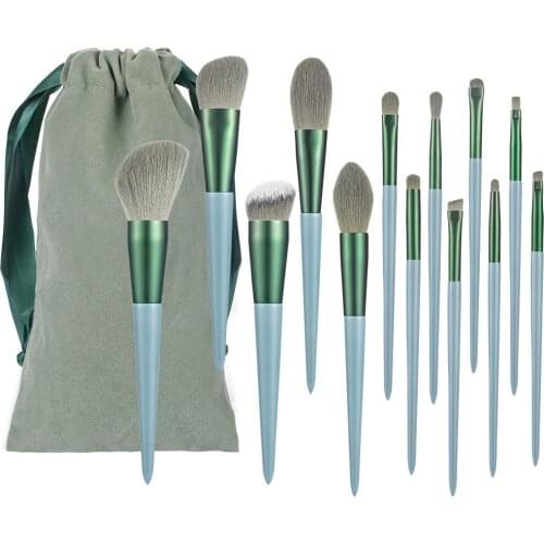 13PCS High Quality Hot Sale Green Makeup Brush Set Complete Brush Kit Cosmetics Powder Foundation Eye Concealer Makeup Tool