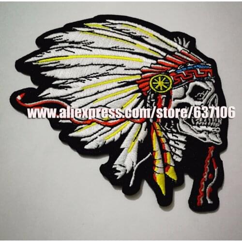 80pcs/lot FEATHERED INDIAN CHIEF PATCHES BADGES OF HEAD DEATH SKULL MC BIKER METAL ROCK IRON ON PATCHES STICKERS