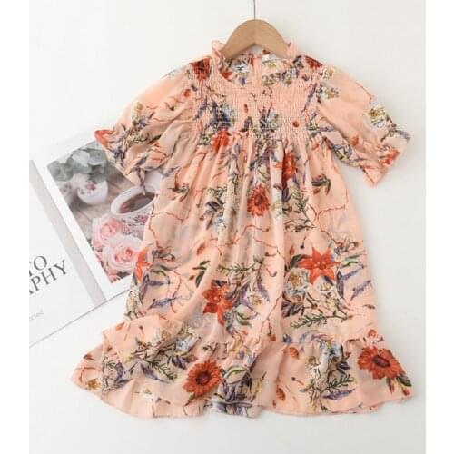 Girls Princess Floral Dress 2021 New Summer Lace Girl Kids Flowers Costumes Children Party Ruched Dresses Outfits For 3-7 Years