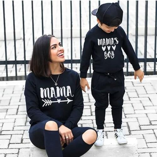 Mommy And Me Clothes Mother and Son Matching Outfits Mamas Boy T Shirt Woman Kids Baby Boys Winter Sweater Family TShirt Tops