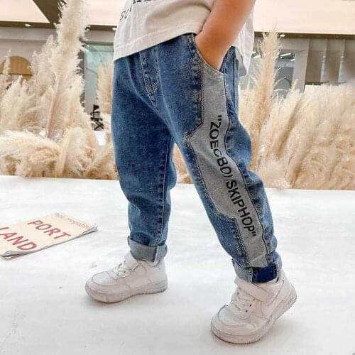 Autumn Winter Boys Pants Fashion Jeans Printed Letter Patchwork Childrens Wear Thicken Warm Denim pants 4 5 6 7 8 9 Years Boys