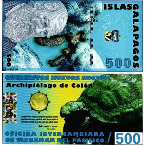 Galapagos Islands 500 Sucres, 2012, UNC, Fancy Polymer Original Note, Business Commemorative Note