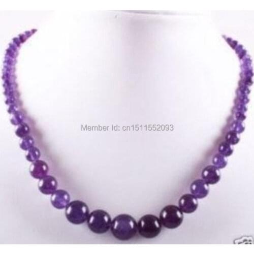 Lovely 6-14mm Purple crystal Round Beads chalcedony Necklace 18"