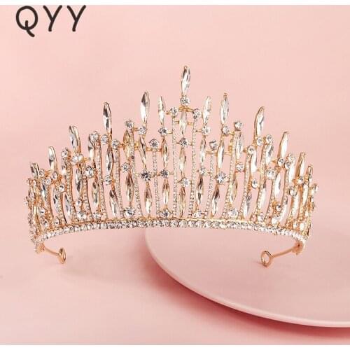 QYY Bridal Wedding Crown Rhinestone Gold Color Tiaras and Crowns Hair Jewelry for Women Accessories Party Headpiece Gift