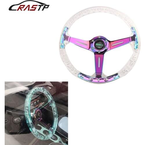 RASTP-Neo Chrome Transparent Colorless Acrylic 340mm 13In Racing Sports Steering Wheel Drifter Steering Wheel RS-STW029