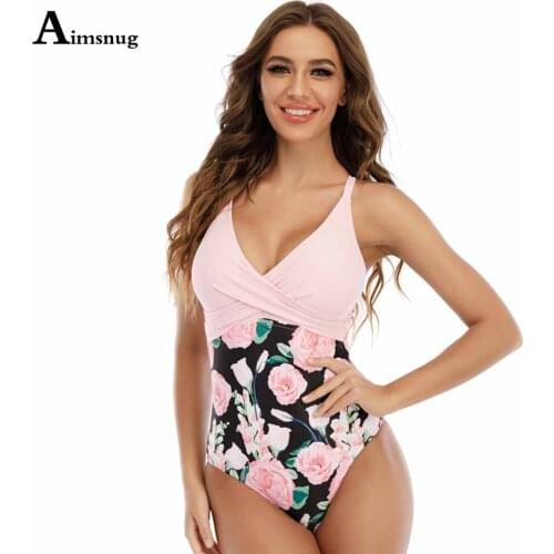 Plus Size Women Boho Flower Print Swimwear One Piece Swimsuit 2021 Patchwork Bathing Suits Female Sexy V-neck Onesie Beachwear