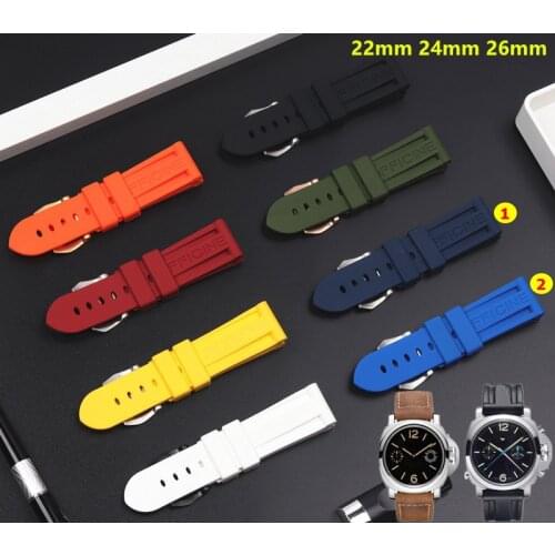 22mm 24mm 26mm Black Blue Red Orange white army green watch band Silicone Rubber Watchband fit For Panerai Strap needle buckle